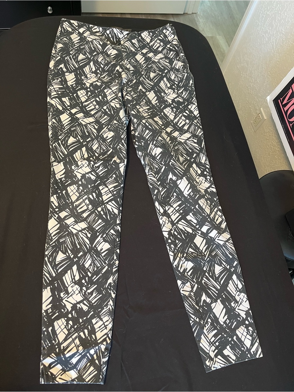 Zara Black and White Scribble Print Straight-Leg Pant - Large